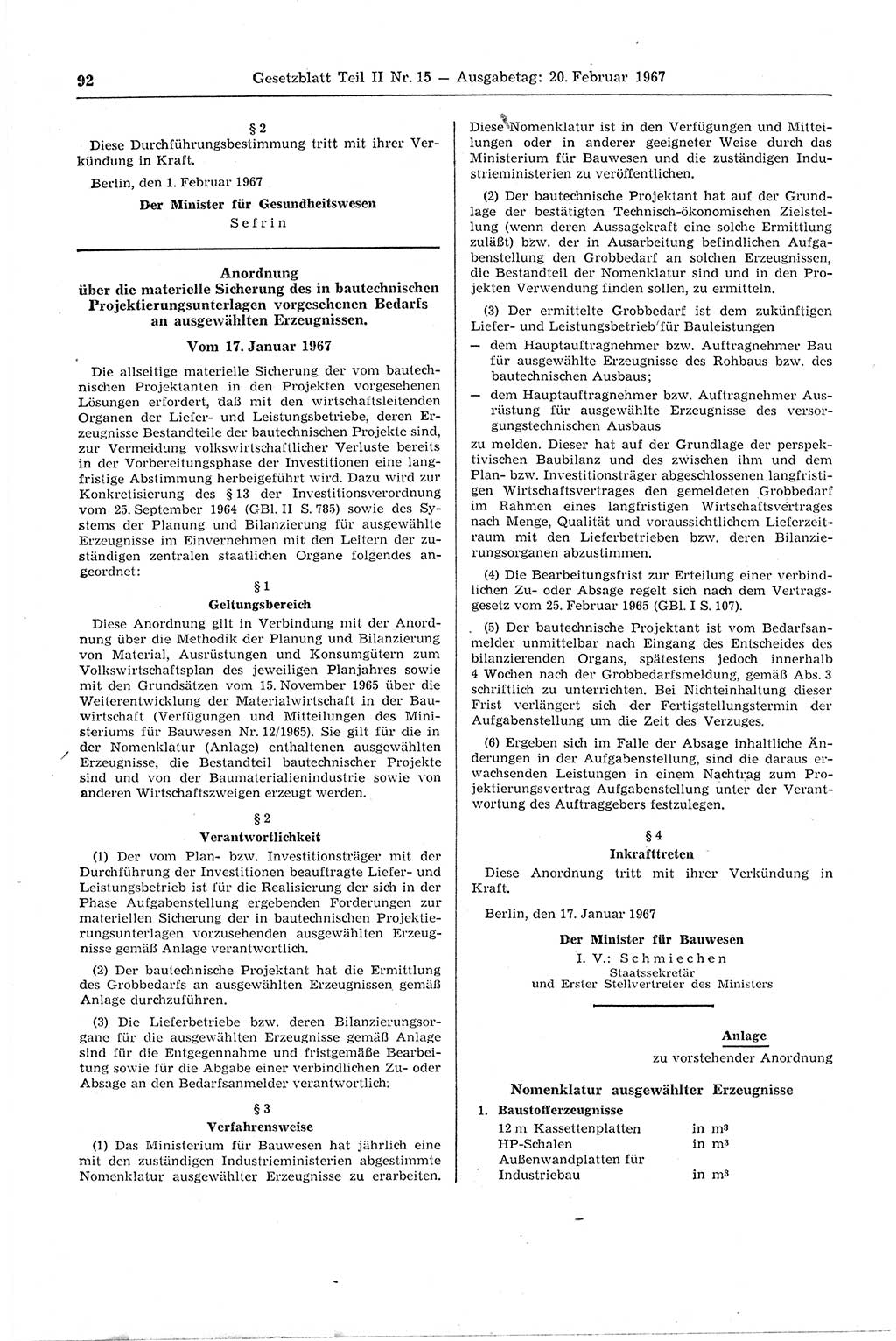 Gesetzblatt (GBl.) der Deutschen Demokratischen Republik (DDR) Teil ⅠⅠ 1967, Seite 92 (GBl. DDR ⅠⅠ 1967, S. 92)