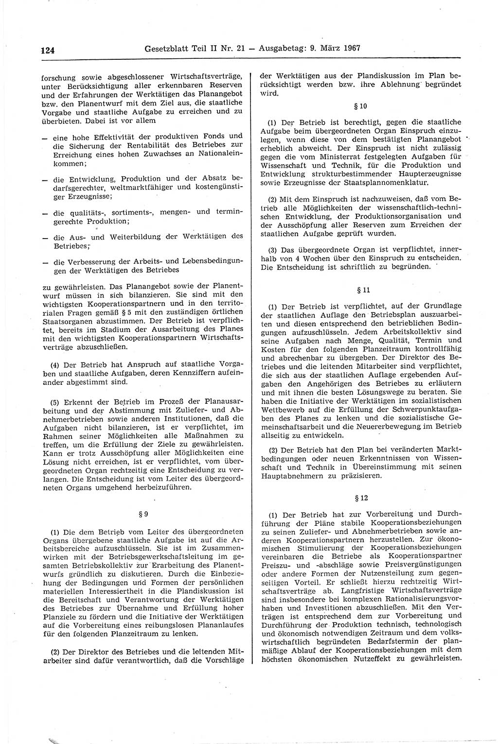 Gesetzblatt (GBl.) der Deutschen Demokratischen Republik (DDR) Teil ⅠⅠ 1967, Seite 124 (GBl. DDR ⅠⅠ 1967, S. 124)