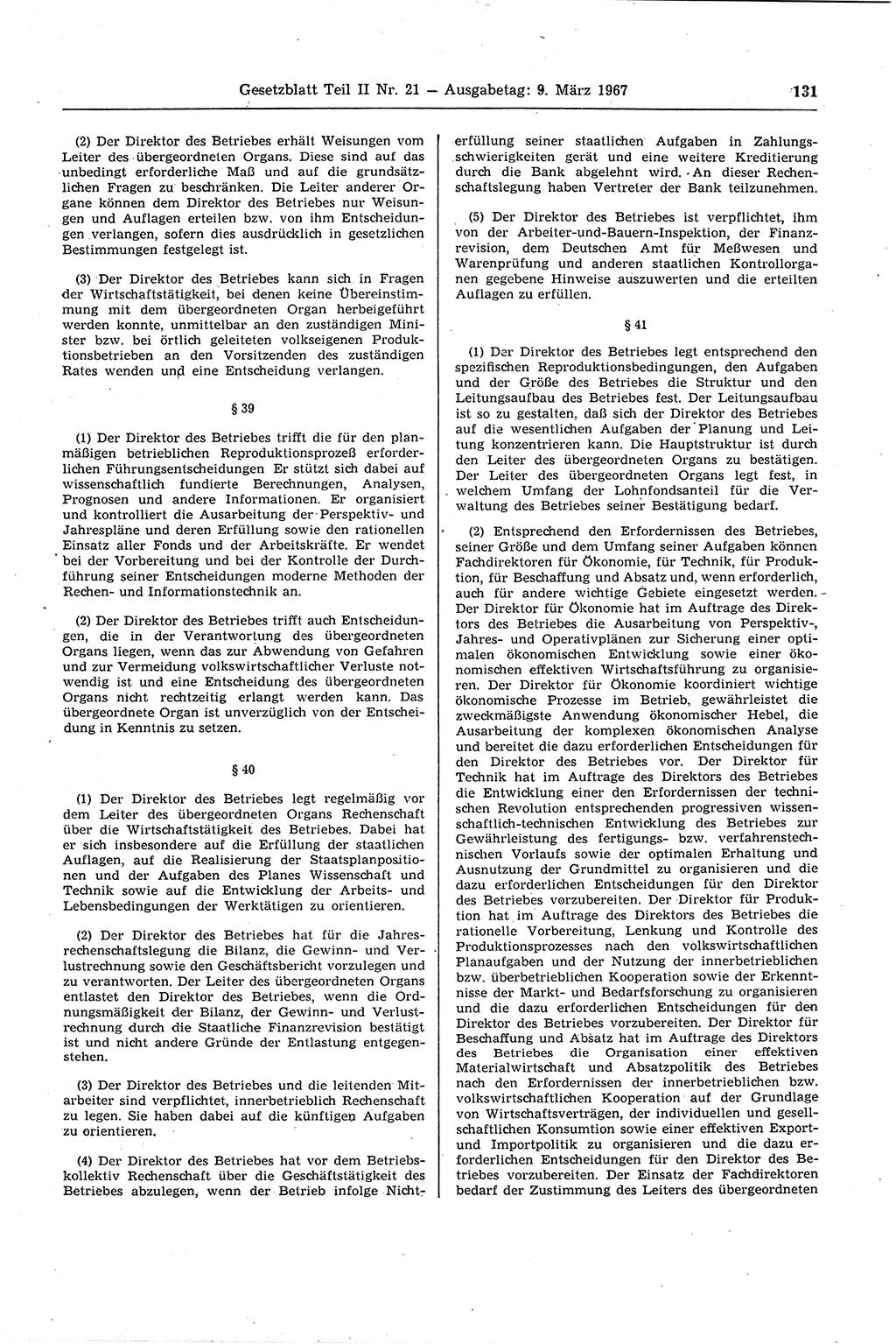 Gesetzblatt (GBl.) der Deutschen Demokratischen Republik (DDR) Teil ⅠⅠ 1967, Seite 131 (GBl. DDR ⅠⅠ 1967, S. 131)
