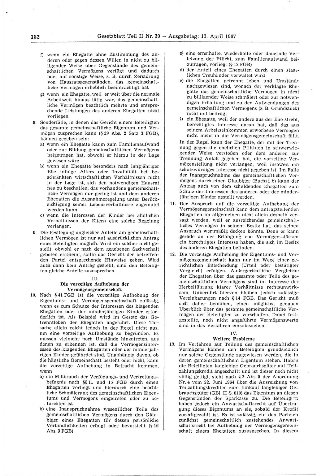 Gesetzblatt (GBl.) der Deutschen Demokratischen Republik (DDR) Teil ⅠⅠ 1967, Seite 182 (GBl. DDR ⅠⅠ 1967, S. 182)