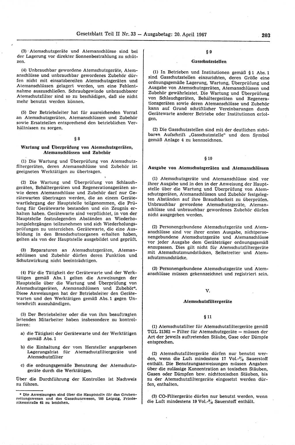 Gesetzblatt (GBl.) der Deutschen Demokratischen Republik (DDR) Teil ⅠⅠ 1967, Seite 203 (GBl. DDR ⅠⅠ 1967, S. 203)