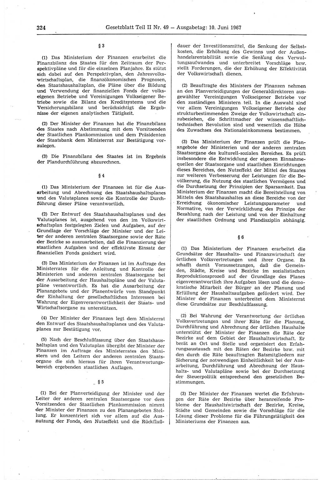 Gesetzblatt (GBl.) der Deutschen Demokratischen Republik (DDR) Teil ⅠⅠ 1967, Seite 324 (GBl. DDR ⅠⅠ 1967, S. 324)