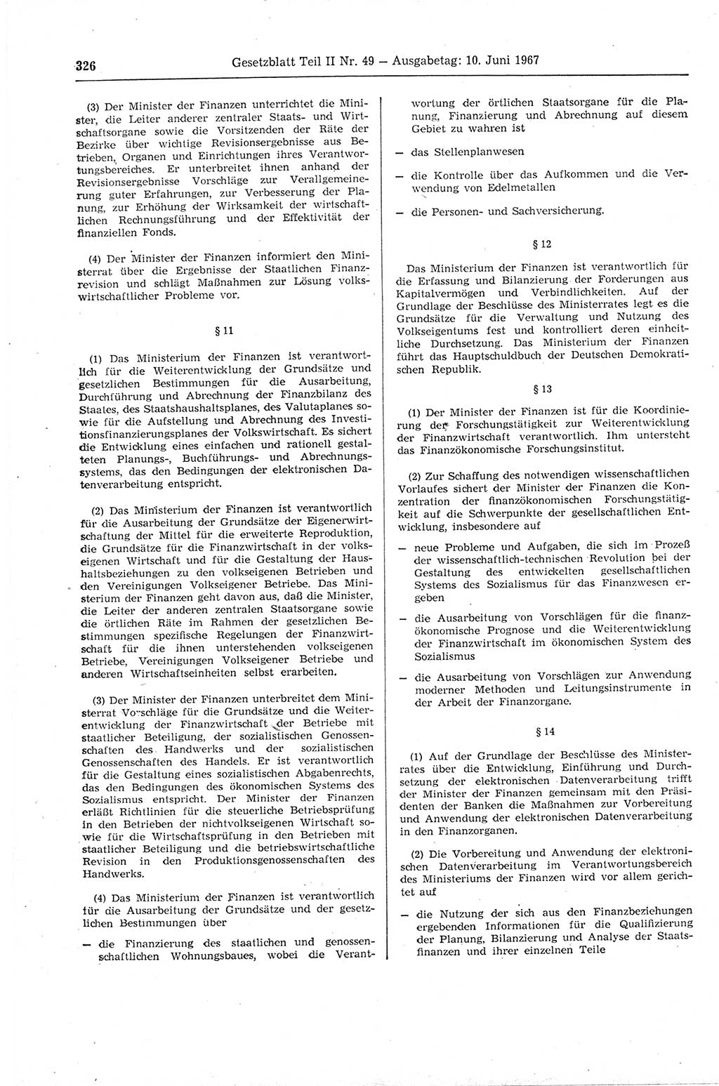 Gesetzblatt (GBl.) der Deutschen Demokratischen Republik (DDR) Teil ⅠⅠ 1967, Seite 326 (GBl. DDR ⅠⅠ 1967, S. 326)