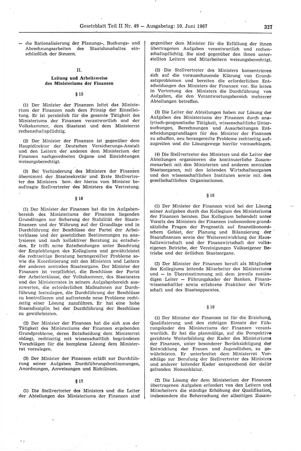 Gesetzblatt (GBl.) der Deutschen Demokratischen Republik (DDR) Teil ⅠⅠ 1967, Seite 327 (GBl. DDR ⅠⅠ 1967, S. 327)