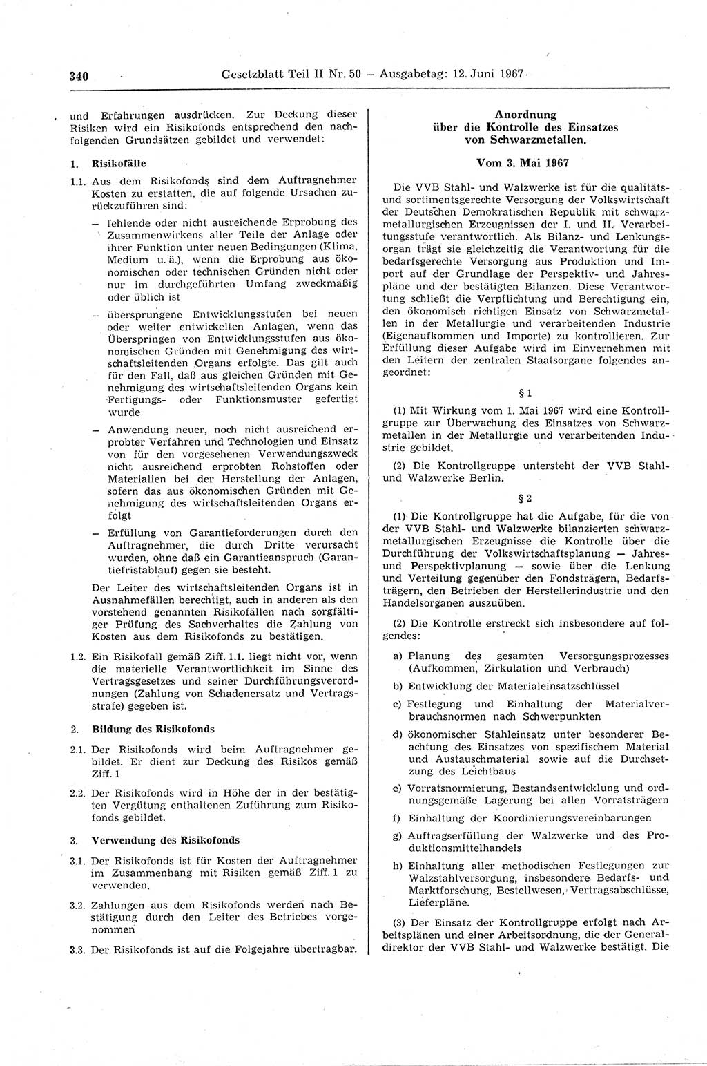 Gesetzblatt (GBl.) der Deutschen Demokratischen Republik (DDR) Teil ⅠⅠ 1967, Seite 340 (GBl. DDR ⅠⅠ 1967, S. 340)
