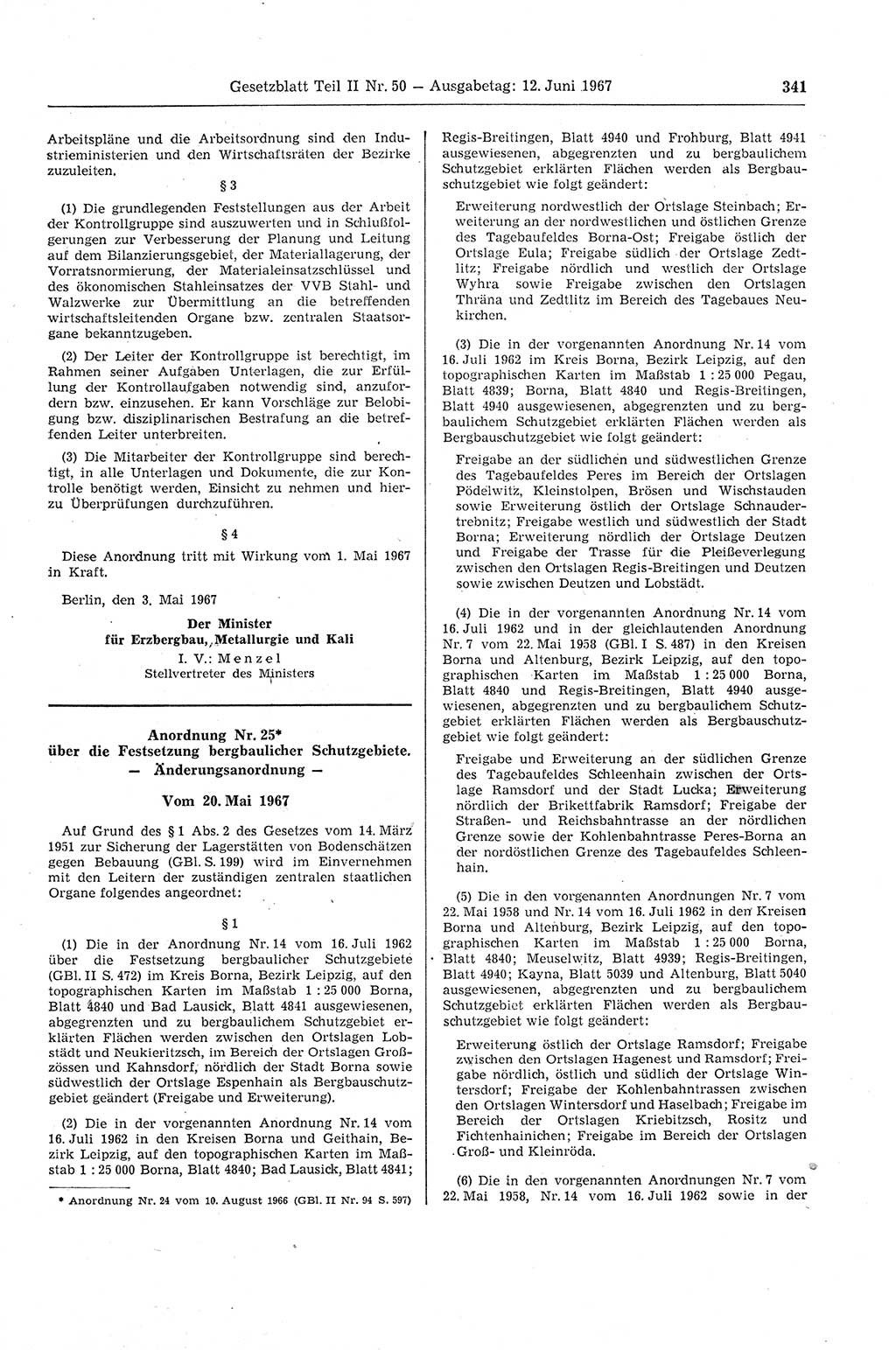 Gesetzblatt (GBl.) der Deutschen Demokratischen Republik (DDR) Teil ⅠⅠ 1967, Seite 341 (GBl. DDR ⅠⅠ 1967, S. 341)