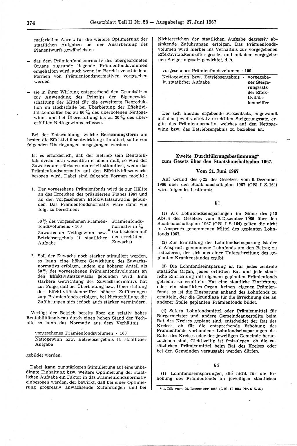 Gesetzblatt (GBl.) der Deutschen Demokratischen Republik (DDR) Teil ⅠⅠ 1967, Seite 374 (GBl. DDR ⅠⅠ 1967, S. 374)