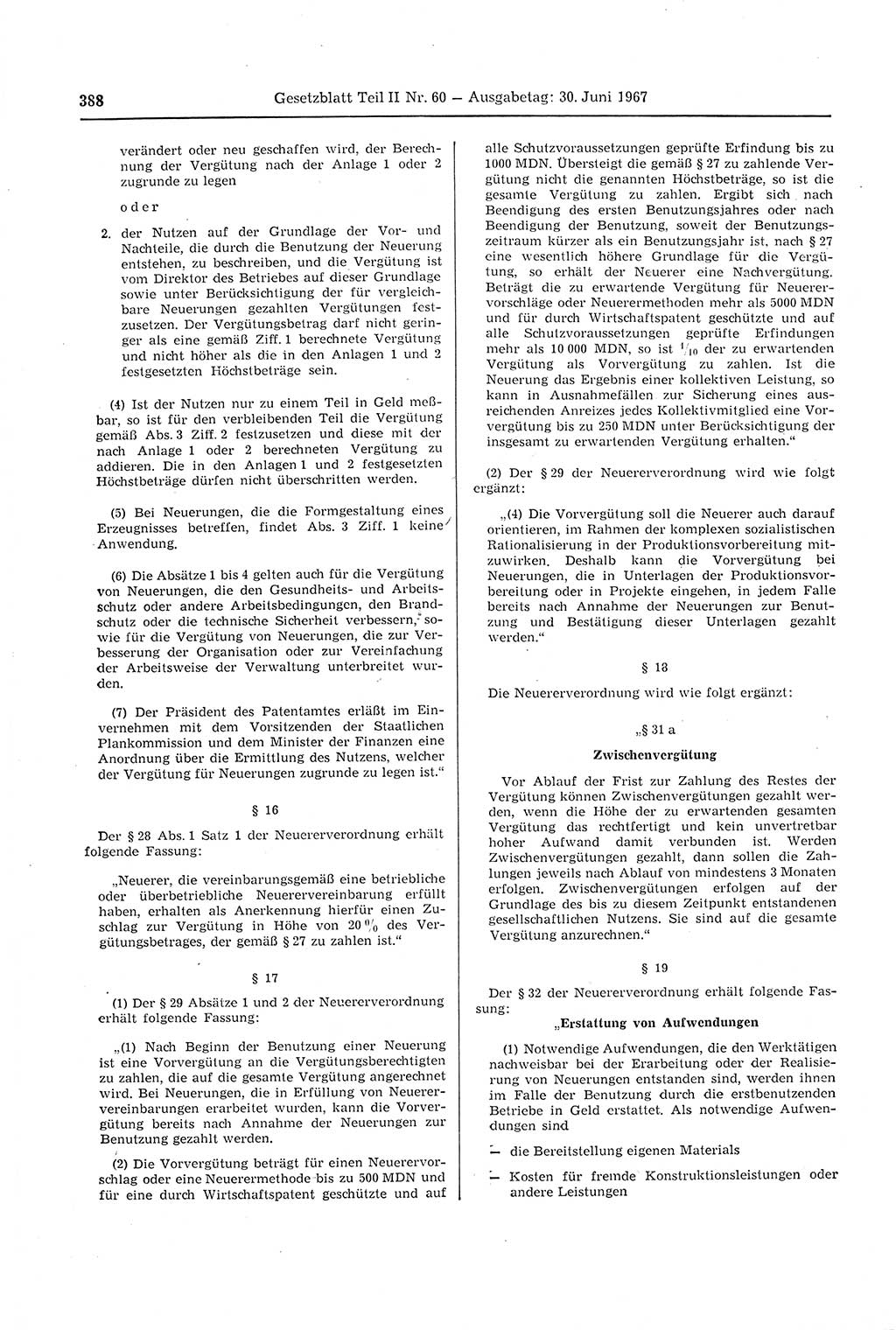 Gesetzblatt (GBl.) der Deutschen Demokratischen Republik (DDR) Teil ⅠⅠ 1967, Seite 388 (GBl. DDR ⅠⅠ 1967, S. 388)
