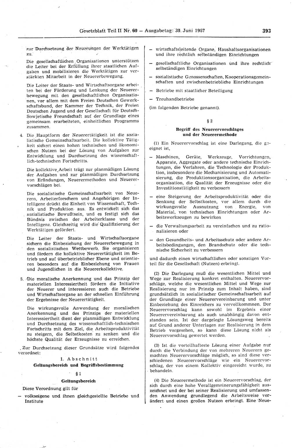 Gesetzblatt (GBl.) der Deutschen Demokratischen Republik (DDR) Teil ⅠⅠ 1967, Seite 393 (GBl. DDR ⅠⅠ 1967, S. 393)
