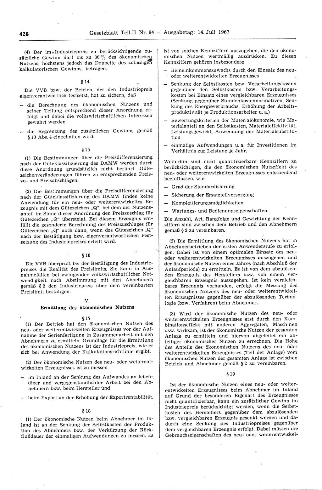 Gesetzblatt (GBl.) der Deutschen Demokratischen Republik (DDR) Teil ⅠⅠ 1967, Seite 426 (GBl. DDR ⅠⅠ 1967, S. 426)