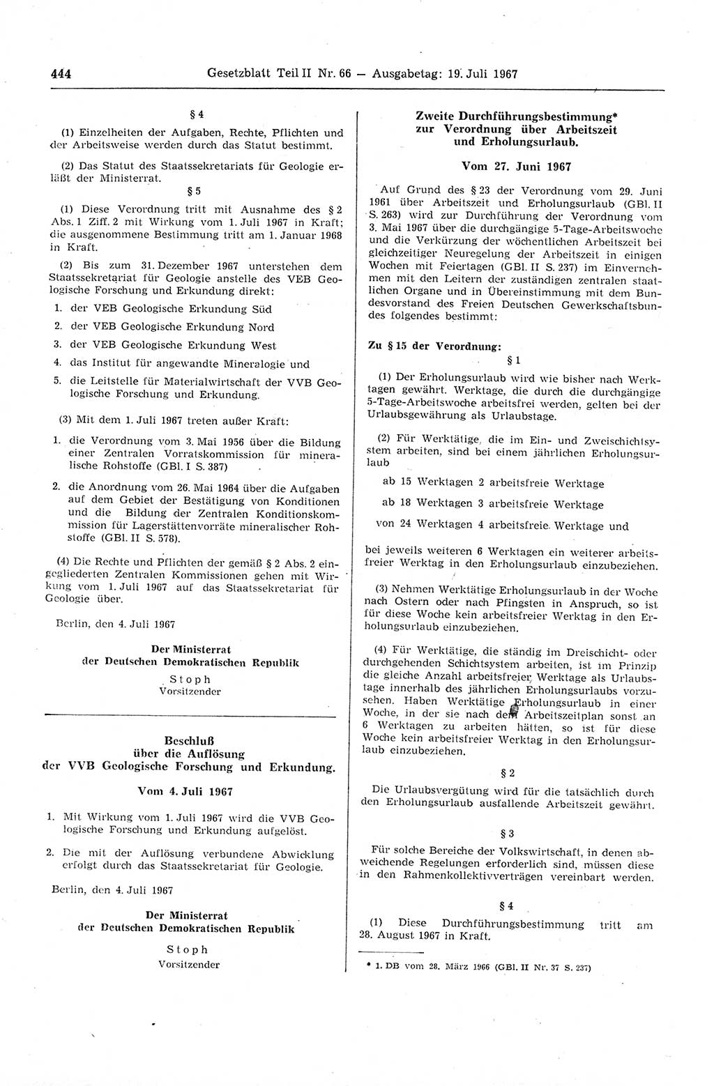 Gesetzblatt (GBl.) der Deutschen Demokratischen Republik (DDR) Teil ⅠⅠ 1967, Seite 444 (GBl. DDR ⅠⅠ 1967, S. 444)