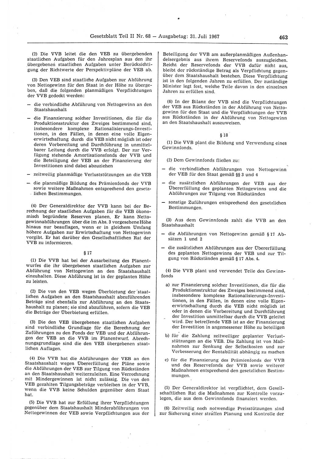 Gesetzblatt (GBl.) der Deutschen Demokratischen Republik (DDR) Teil ⅠⅠ 1967, Seite 463 (GBl. DDR ⅠⅠ 1967, S. 463)