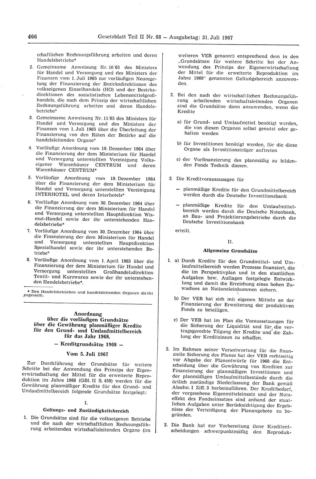 Gesetzblatt (GBl.) der Deutschen Demokratischen Republik (DDR) Teil ⅠⅠ 1967, Seite 466 (GBl. DDR ⅠⅠ 1967, S. 466)