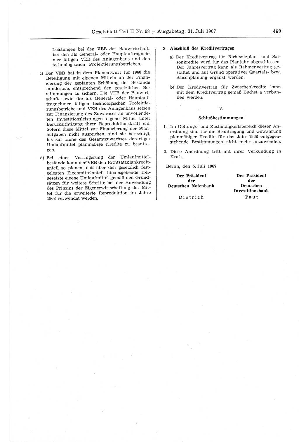 Gesetzblatt (GBl.) der Deutschen Demokratischen Republik (DDR) Teil ⅠⅠ 1967, Seite 469 (GBl. DDR ⅠⅠ 1967, S. 469)