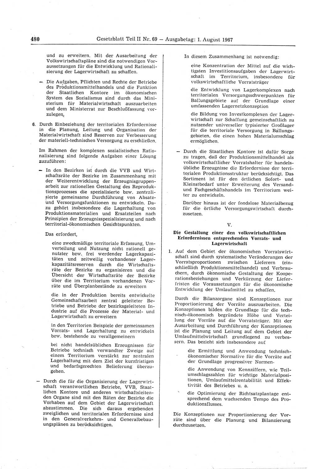 Gesetzblatt (GBl.) der Deutschen Demokratischen Republik (DDR) Teil ⅠⅠ 1967, Seite 480 (GBl. DDR ⅠⅠ 1967, S. 480)