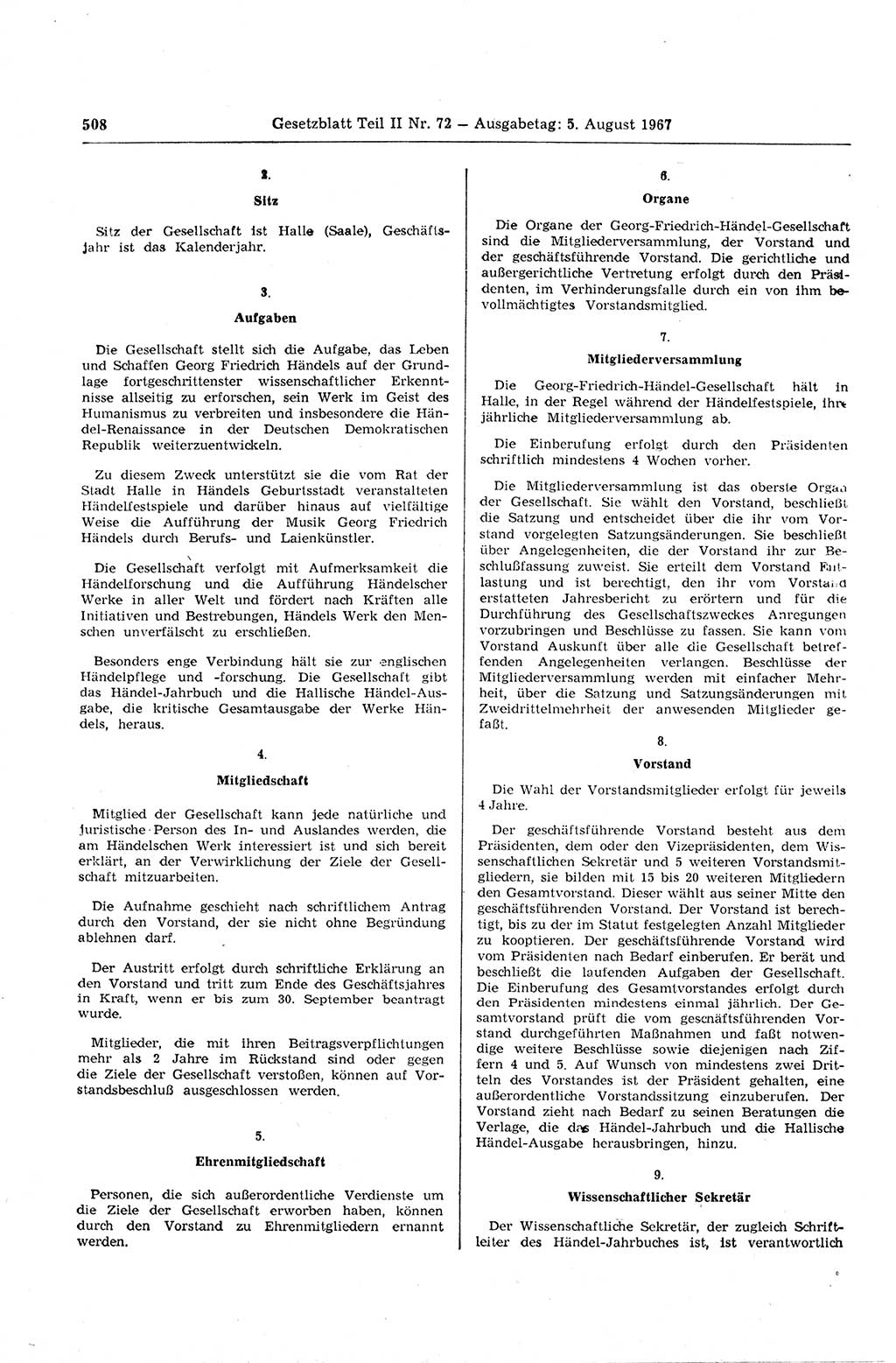 Gesetzblatt (GBl.) der Deutschen Demokratischen Republik (DDR) Teil ⅠⅠ 1967, Seite 508 (GBl. DDR ⅠⅠ 1967, S. 508)