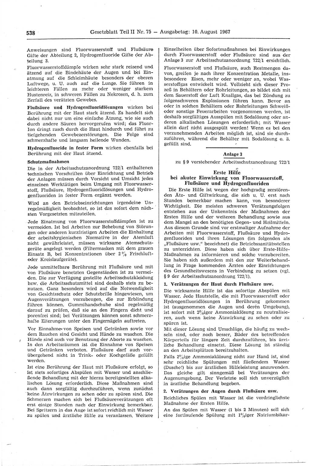 Gesetzblatt (GBl.) der Deutschen Demokratischen Republik (DDR) Teil ⅠⅠ 1967, Seite 538 (GBl. DDR ⅠⅠ 1967, S. 538)