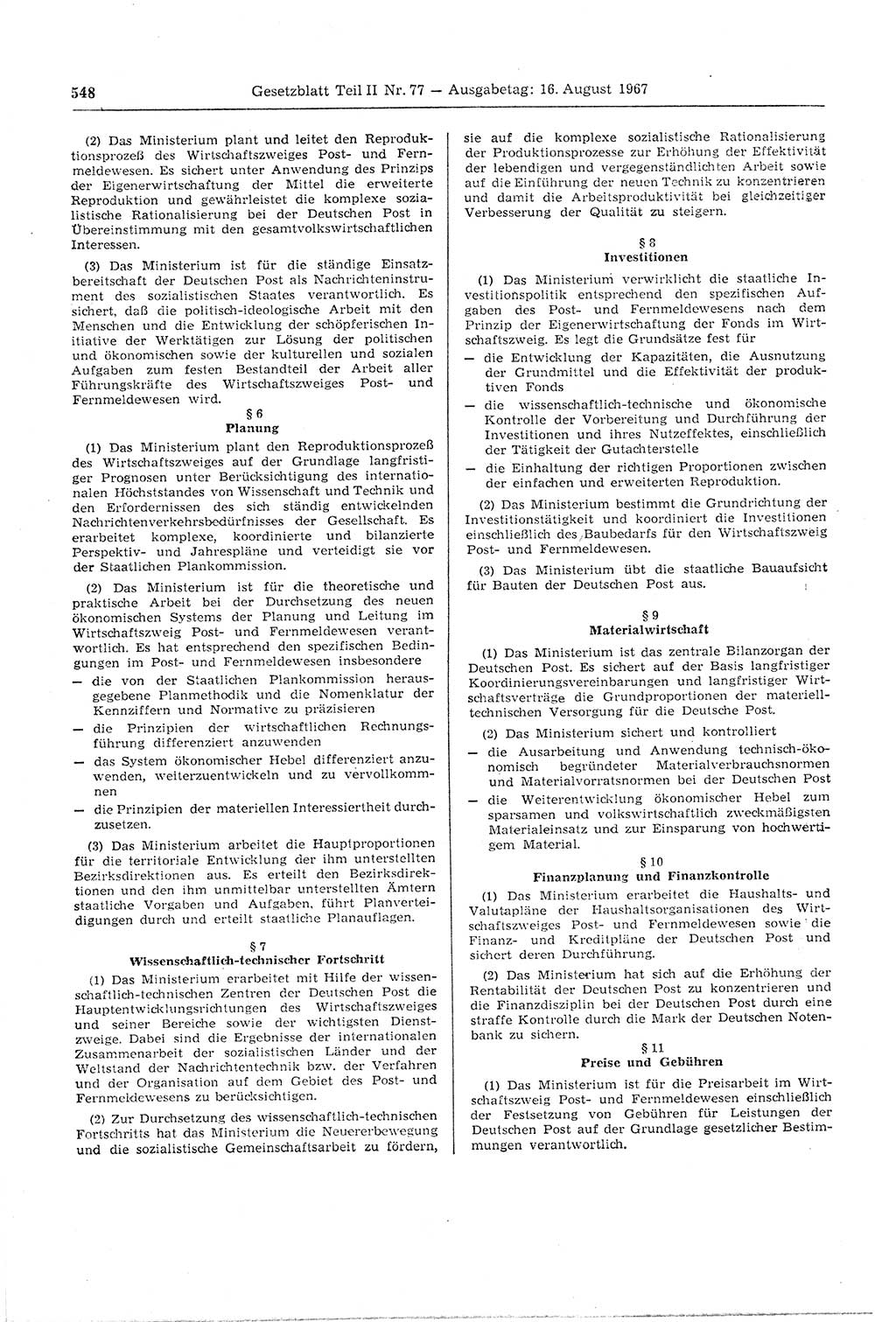 Gesetzblatt (GBl.) der Deutschen Demokratischen Republik (DDR) Teil ⅠⅠ 1967, Seite 548 (GBl. DDR ⅠⅠ 1967, S. 548)