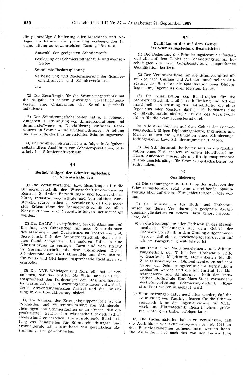 Gesetzblatt (GBl.) der Deutschen Demokratischen Republik (DDR) Teil ⅠⅠ 1967, Seite 650 (GBl. DDR ⅠⅠ 1967, S. 650)