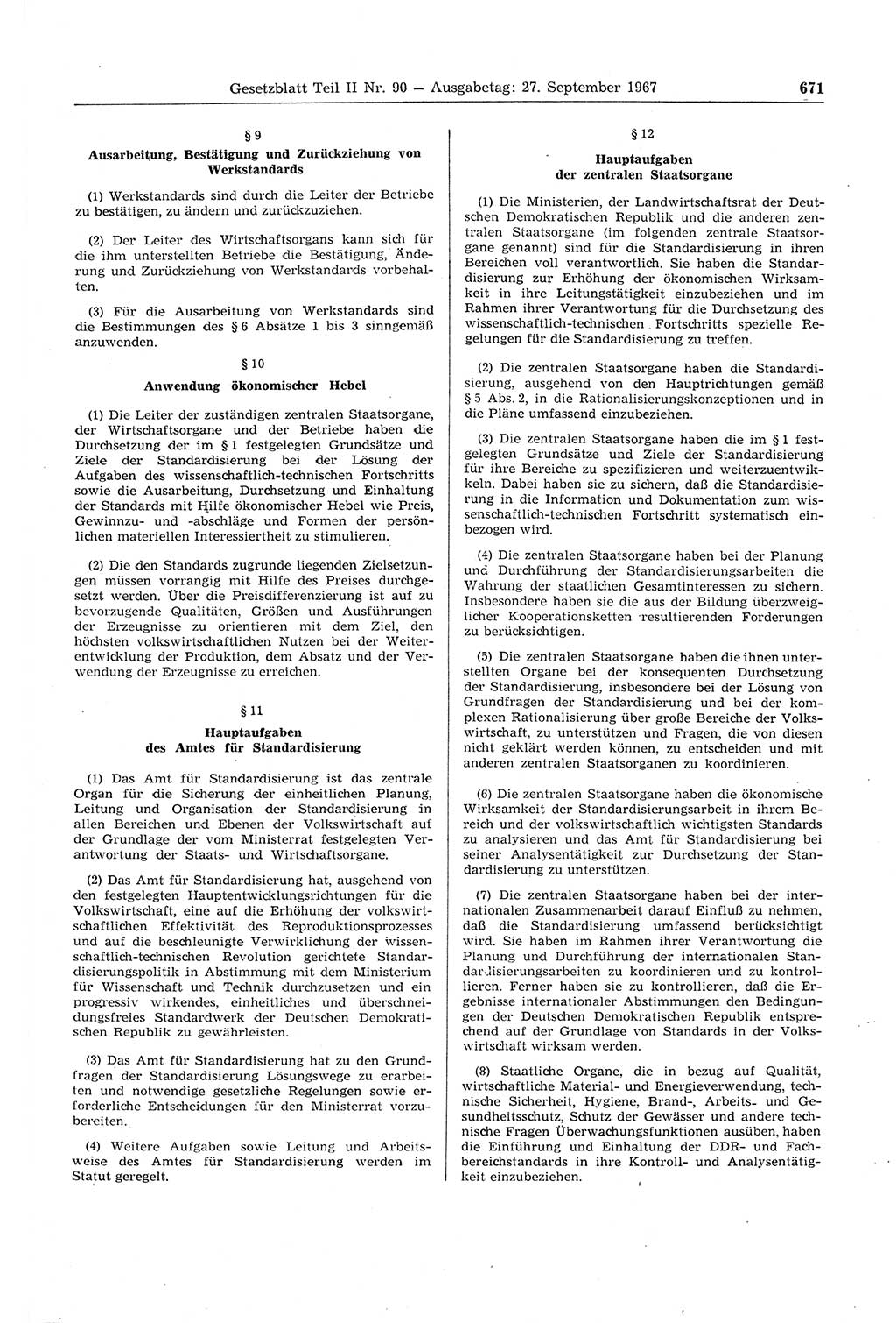 Gesetzblatt (GBl.) der Deutschen Demokratischen Republik (DDR) Teil ⅠⅠ 1967, Seite 671 (GBl. DDR ⅠⅠ 1967, S. 671)
