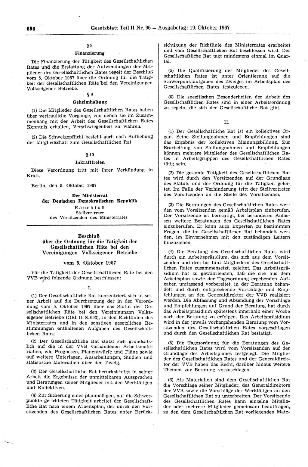 Gesetzblatt (GBl.) der Deutschen Demokratischen Republik (DDR) Teil ⅠⅠ 1967, Seite 696 (GBl. DDR ⅠⅠ 1967, S. 696)