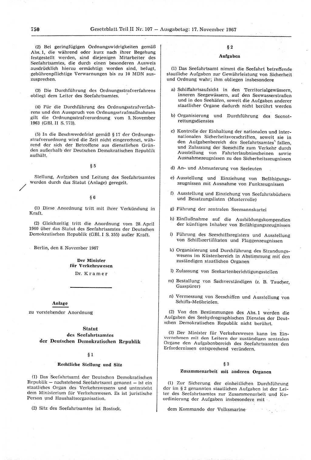 Gesetzblatt (GBl.) der Deutschen Demokratischen Republik (DDR) Teil ⅠⅠ 1967, Seite 750 (GBl. DDR ⅠⅠ 1967, S. 750)