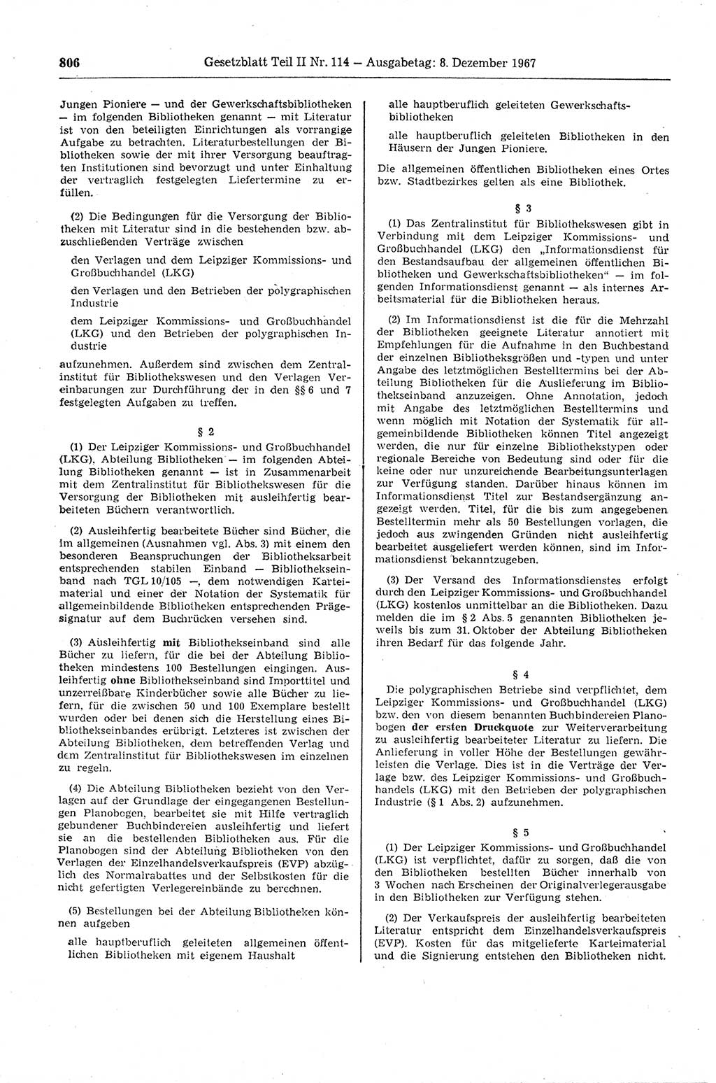 Gesetzblatt (GBl.) der Deutschen Demokratischen Republik (DDR) Teil ⅠⅠ 1967, Seite 806 (GBl. DDR ⅠⅠ 1967, S. 806)
