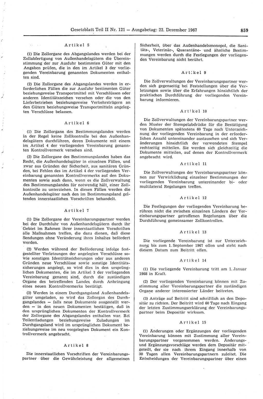 Gesetzblatt (GBl.) der Deutschen Demokratischen Republik (DDR) Teil ⅠⅠ 1967, Seite 859 (GBl. DDR ⅠⅠ 1967, S. 859)