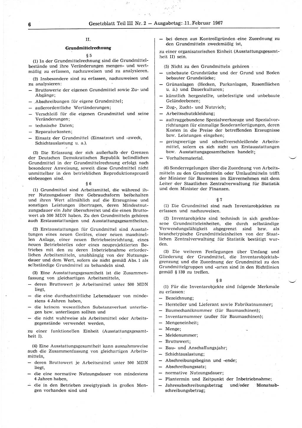 Gesetzblatt (GBl.) der Deutschen Demokratischen Republik (DDR) Teil ⅠⅠⅠ 1967, Seite 6 (GBl. DDR ⅠⅠⅠ 1967, S. 6)