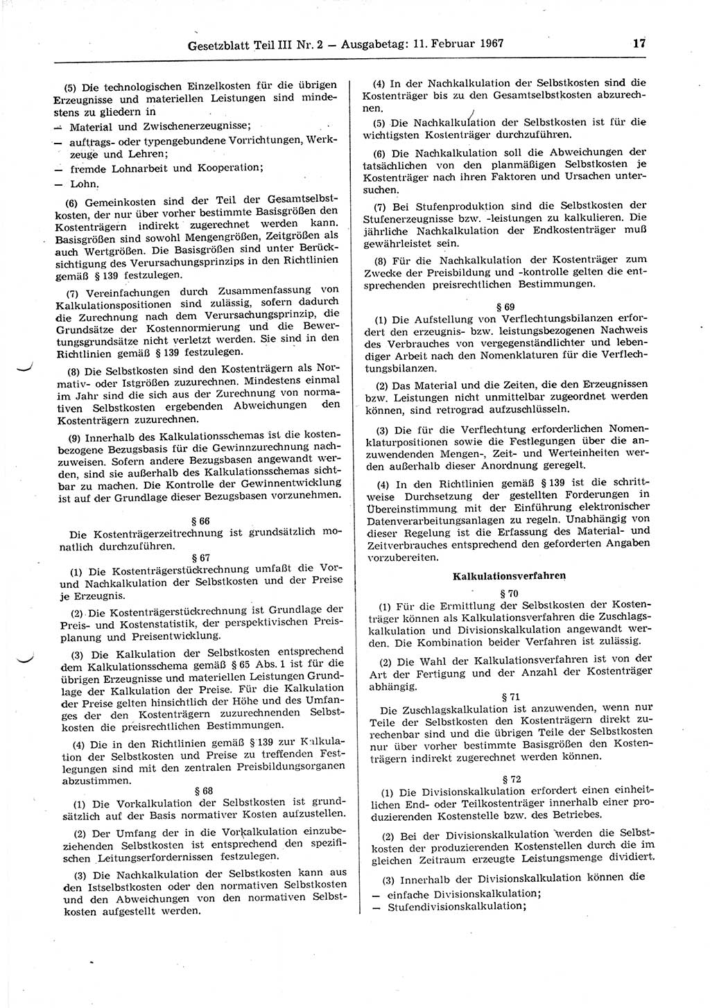 Gesetzblatt (GBl.) der Deutschen Demokratischen Republik (DDR) Teil ⅠⅠⅠ 1967, Seite 17 (GBl. DDR ⅠⅠⅠ 1967, S. 17)