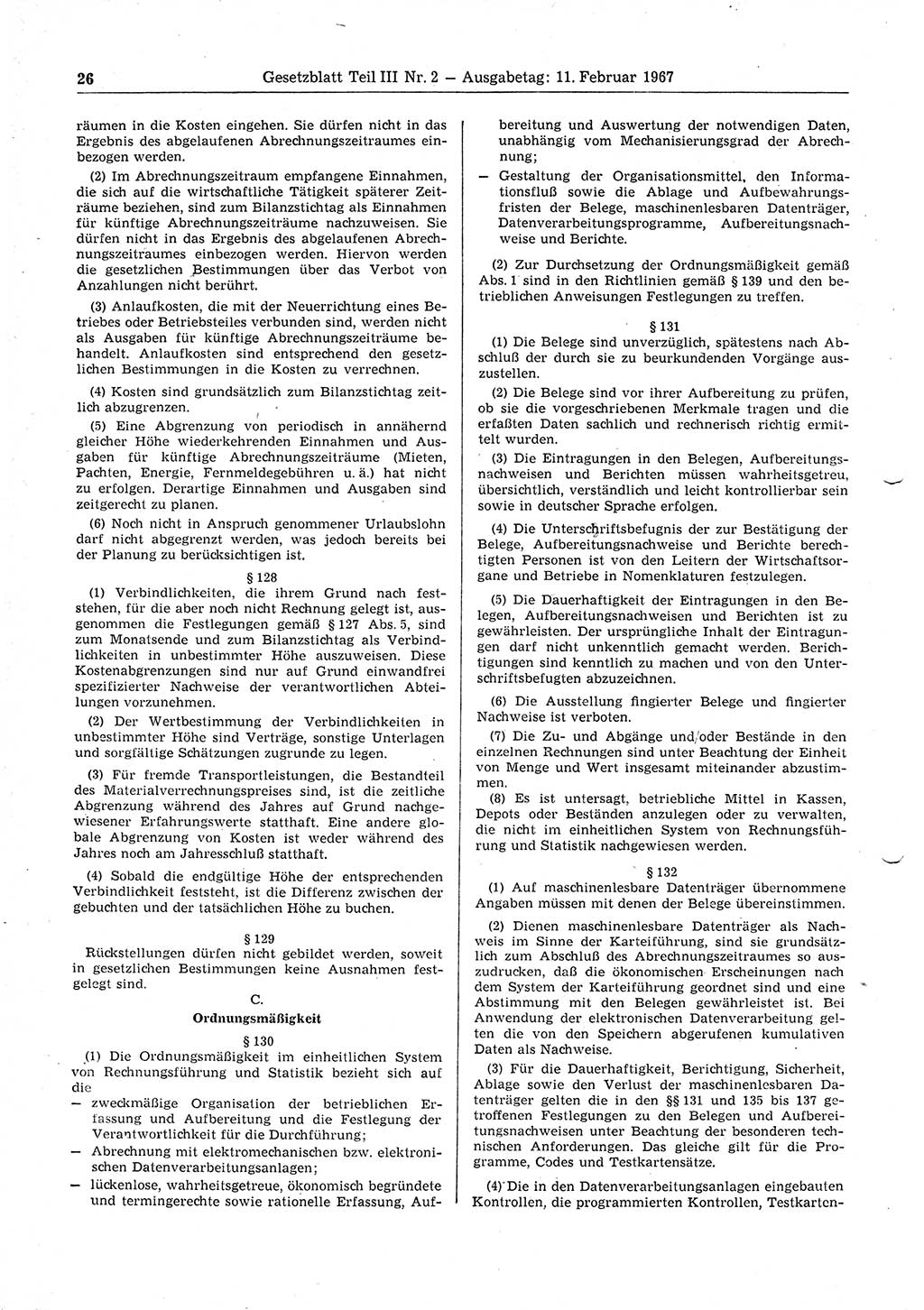 Gesetzblatt (GBl.) der Deutschen Demokratischen Republik (DDR) Teil ⅠⅠⅠ 1967, Seite 26 (GBl. DDR ⅠⅠⅠ 1967, S. 26)