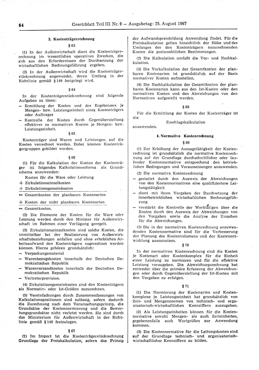 Gesetzblatt (GBl.) der Deutschen Demokratischen Republik (DDR) Teil ⅠⅠⅠ 1967, Seite 64 (GBl. DDR ⅠⅠⅠ 1967, S. 64)