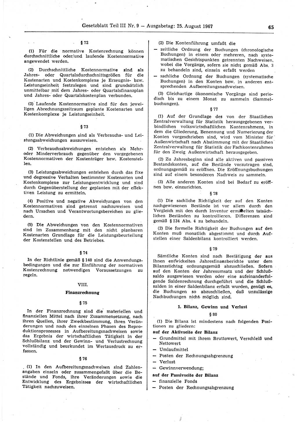 Gesetzblatt (GBl.) der Deutschen Demokratischen Republik (DDR) Teil ⅠⅠⅠ 1967, Seite 65 (GBl. DDR ⅠⅠⅠ 1967, S. 65)