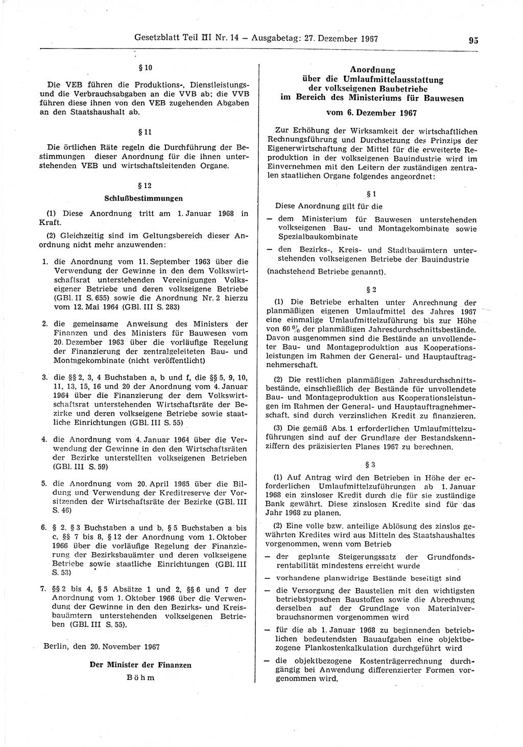 Gesetzblatt (GBl.) der Deutschen Demokratischen Republik (DDR) Teil ⅠⅠⅠ 1967, Seite 95 (GBl. DDR ⅠⅠⅠ 1967, S. 95)