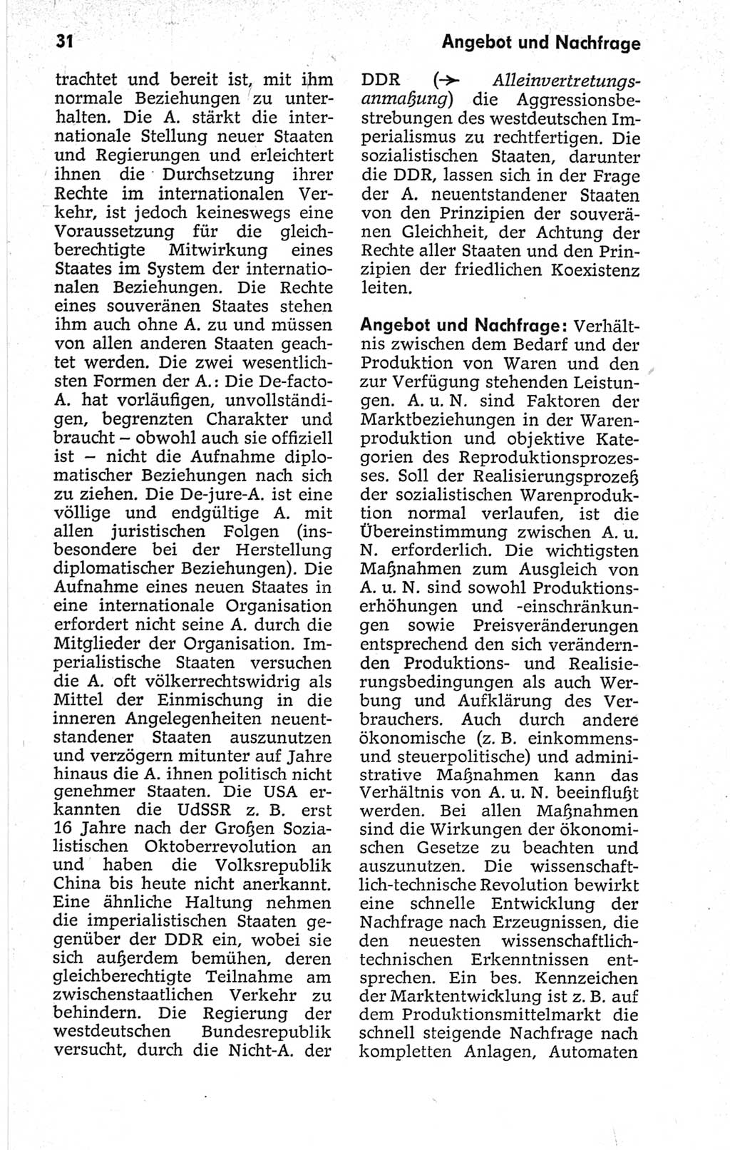 Kleines politisches Wörterbuch [Deutsche Demokratische Republik (DDR)] 1967, Seite 31 (Kl. pol. Wb. DDR 1967, S. 31)