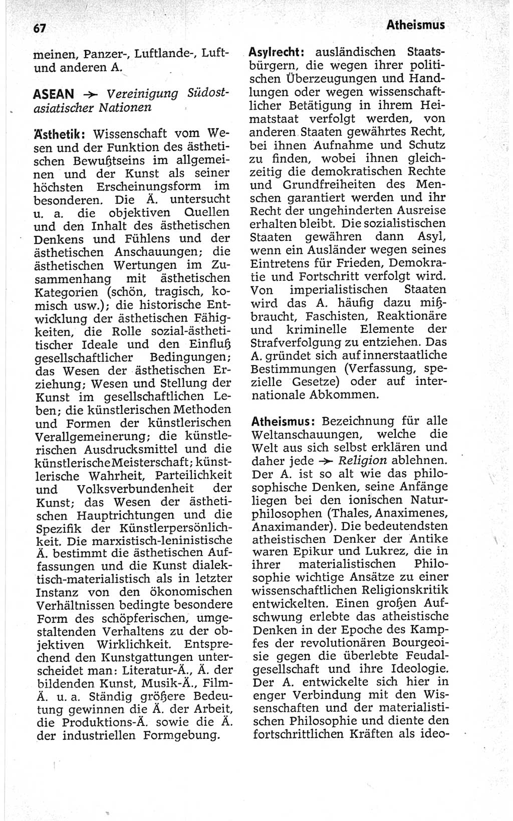 Kleines politisches Wörterbuch [Deutsche Demokratische Republik (DDR)] 1967, Seite 67 (Kl. pol. Wb. DDR 1967, S. 67)