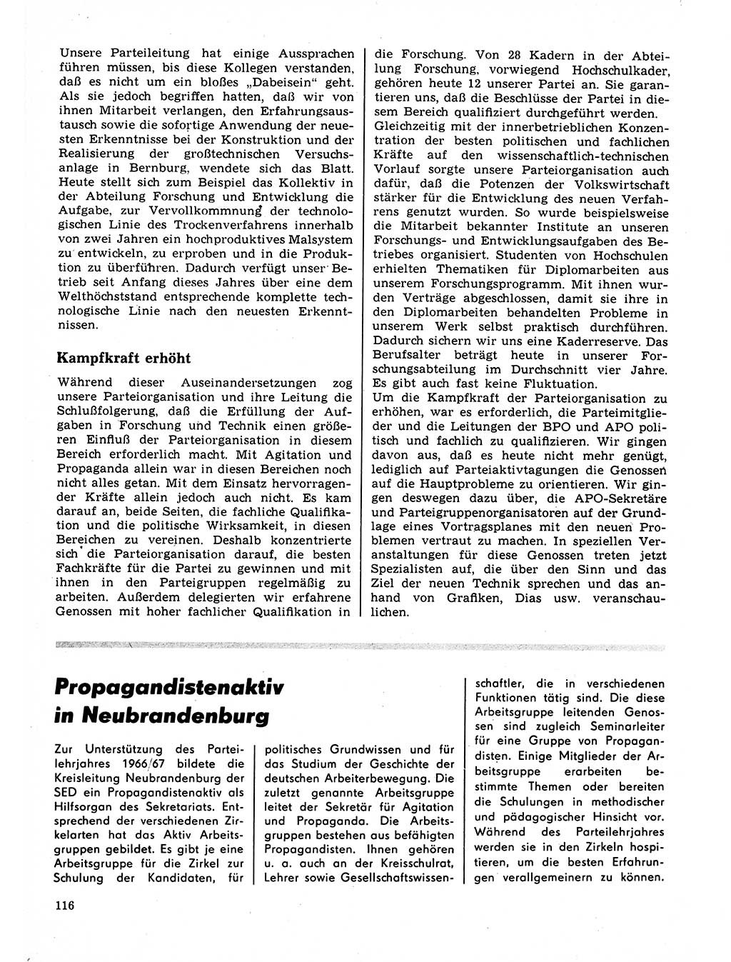 Neuer Weg (NW), Organ des Zentralkomitees (ZK) der SED (Sozialistische Einheitspartei Deutschlands) für Fragen des Parteilebens, 22. Jahrgang [Deutsche Demokratische Republik (DDR)] 1967, Seite 116 (NW ZK SED DDR 1967, S. 116)
