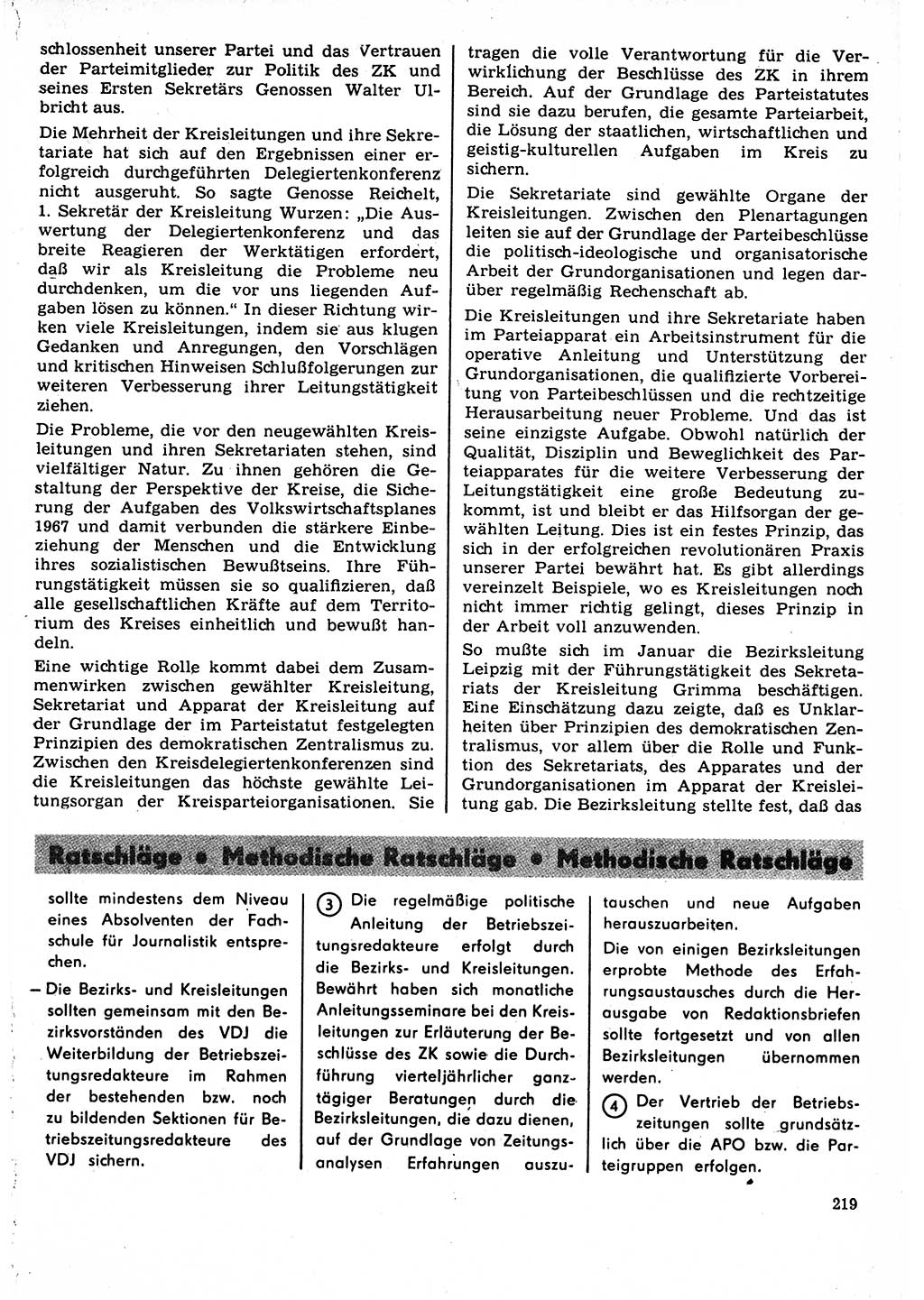 Neuer Weg (NW), Organ des Zentralkomitees (ZK) der SED (Sozialistische Einheitspartei Deutschlands) für Fragen des Parteilebens, 22. Jahrgang [Deutsche Demokratische Republik (DDR)] 1967, Seite 219 (NW ZK SED DDR 1967, S. 219)