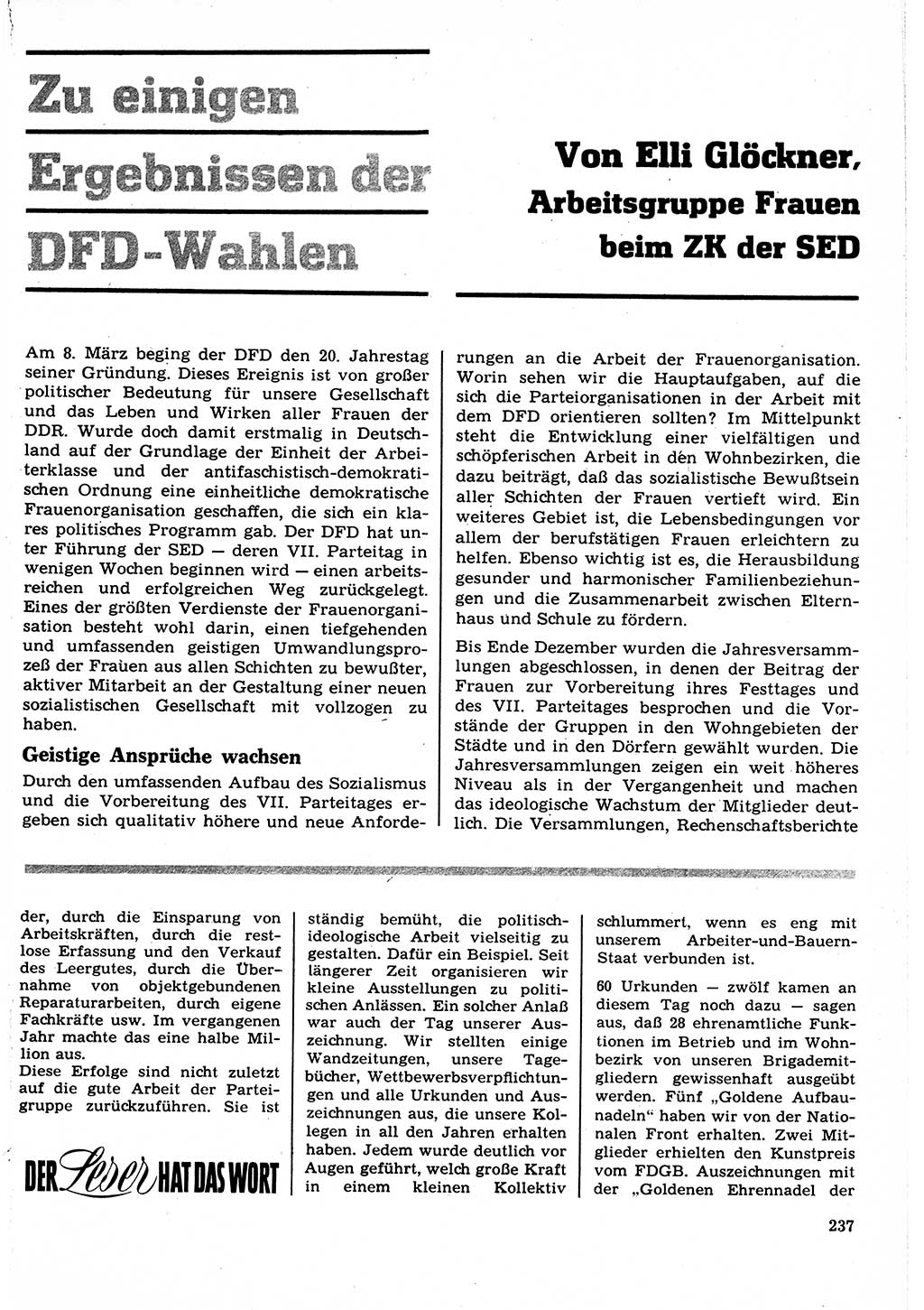 Neuer Weg (NW), Organ des Zentralkomitees (ZK) der SED (Sozialistische Einheitspartei Deutschlands) für Fragen des Parteilebens, 22. Jahrgang [Deutsche Demokratische Republik (DDR)] 1967, Seite 237 (NW ZK SED DDR 1967, S. 237)