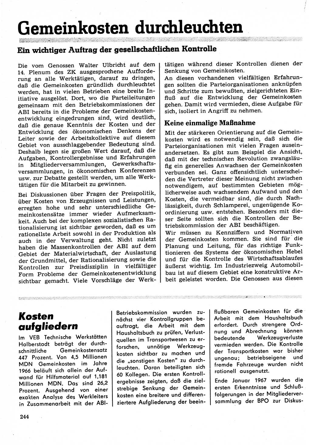 Neuer Weg (NW), Organ des Zentralkomitees (ZK) der SED (Sozialistische Einheitspartei Deutschlands) für Fragen des Parteilebens, 22. Jahrgang [Deutsche Demokratische Republik (DDR)] 1967, Seite 244 (NW ZK SED DDR 1967, S. 244)