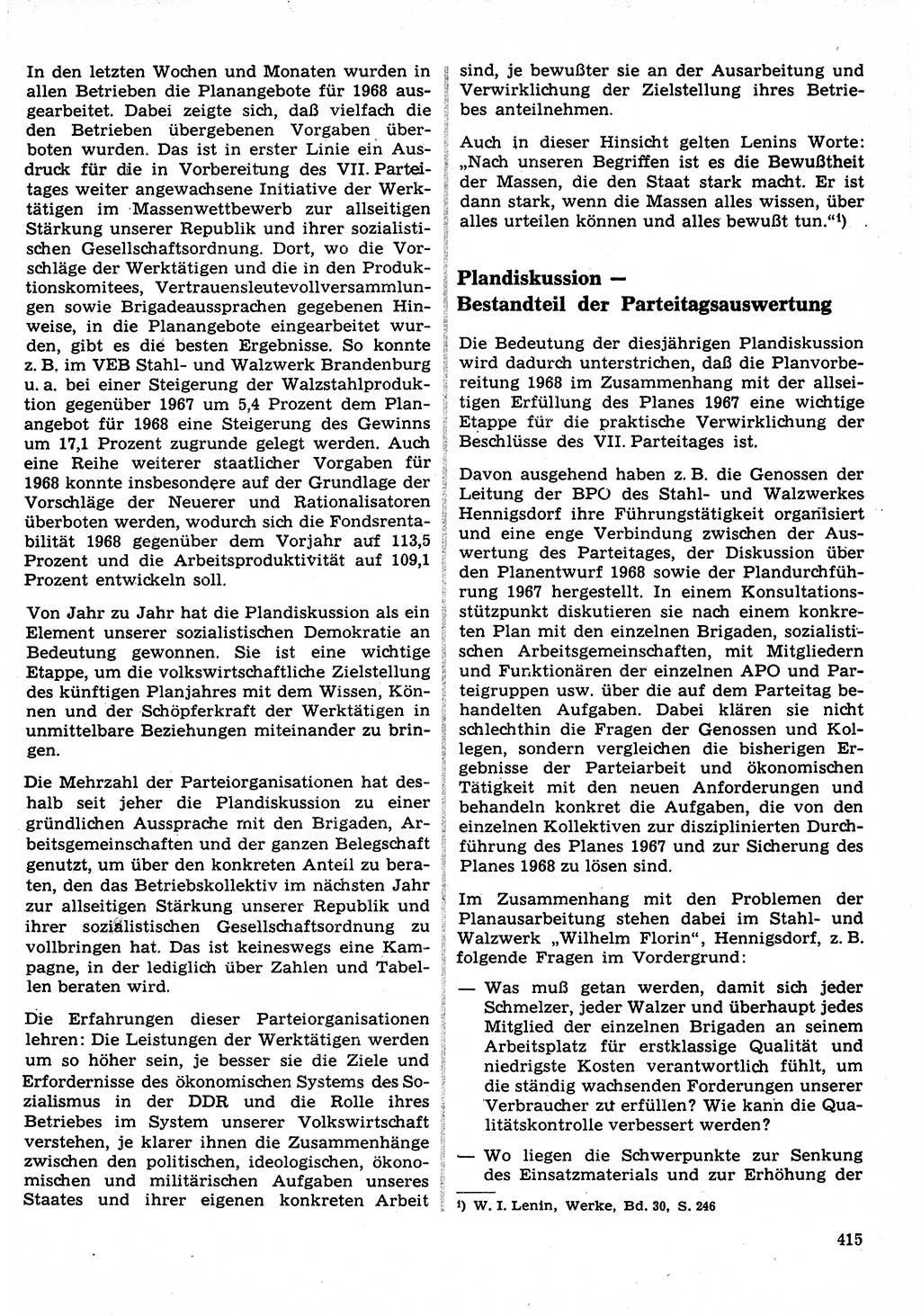 Neuer Weg (NW), Organ des Zentralkomitees (ZK) der SED (Sozialistische Einheitspartei Deutschlands) für Fragen des Parteilebens, 22. Jahrgang [Deutsche Demokratische Republik (DDR)] 1967, Seite 415 (NW ZK SED DDR 1967, S. 415)