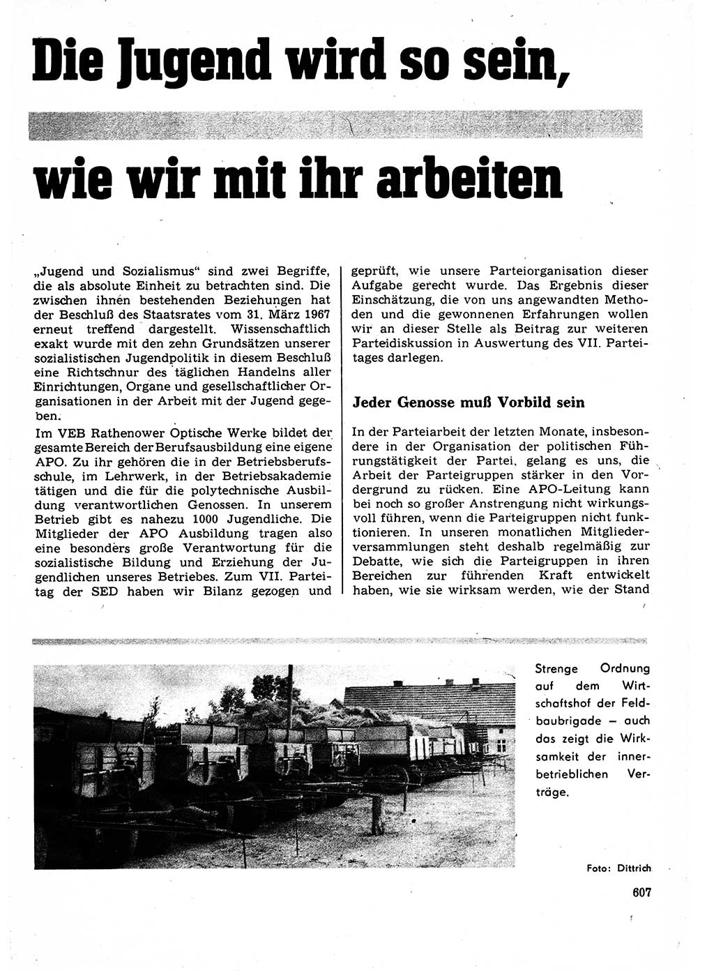 Neuer Weg (NW), Organ des Zentralkomitees (ZK) der SED (Sozialistische Einheitspartei Deutschlands) für Fragen des Parteilebens, 22. Jahrgang [Deutsche Demokratische Republik (DDR)] 1967, Seite 607 (NW ZK SED DDR 1967, S. 607)