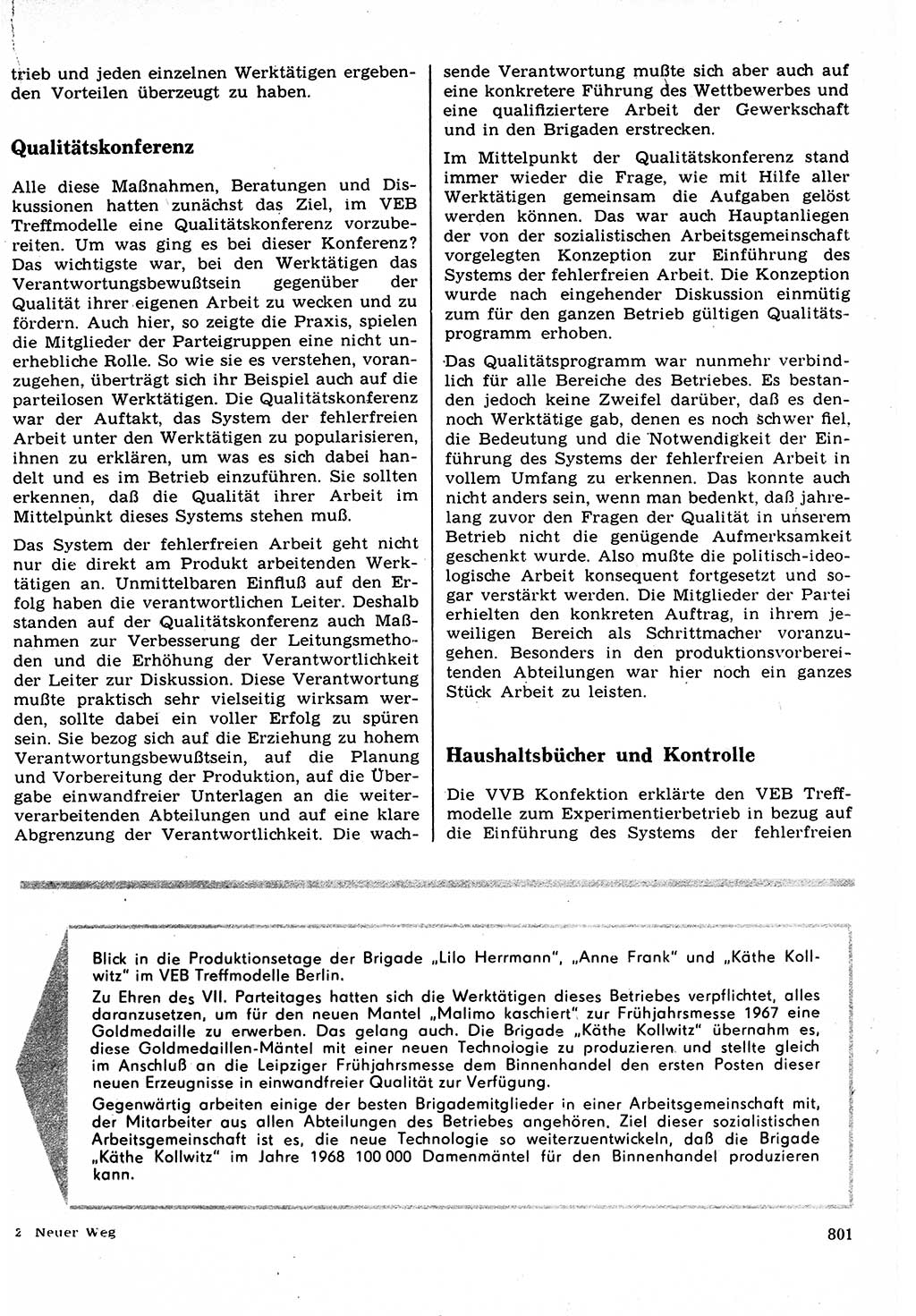 Neuer Weg (NW), Organ des Zentralkomitees (ZK) der SED (Sozialistische Einheitspartei Deutschlands) für Fragen des Parteilebens, 22. Jahrgang [Deutsche Demokratische Republik (DDR)] 1967, Seite 801 (NW ZK SED DDR 1967, S. 801)