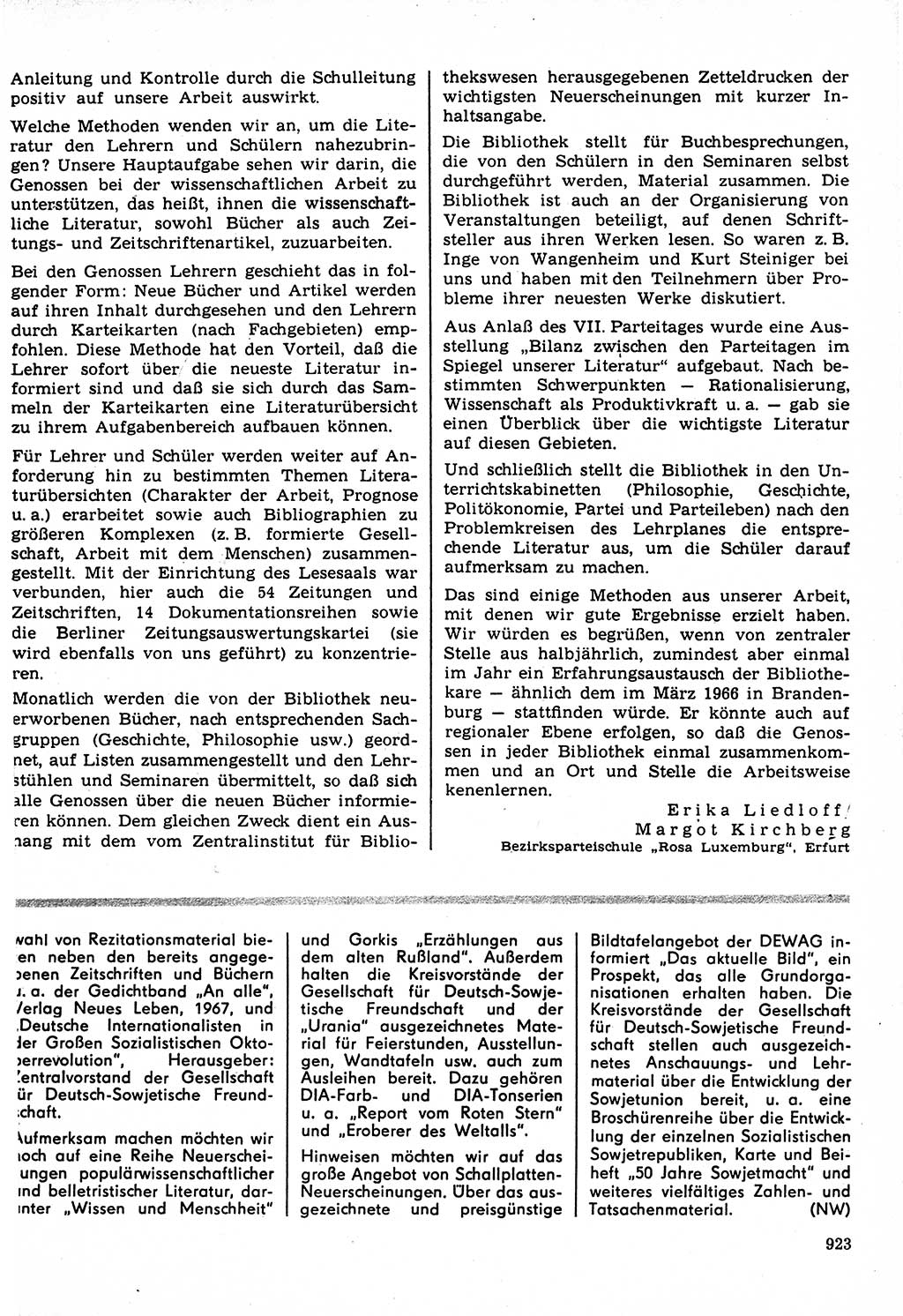 Neuer Weg (NW), Organ des Zentralkomitees (ZK) der SED (Sozialistische Einheitspartei Deutschlands) für Fragen des Parteilebens, 22. Jahrgang [Deutsche Demokratische Republik (DDR)] 1967, Seite 923 (NW ZK SED DDR 1967, S. 923)
