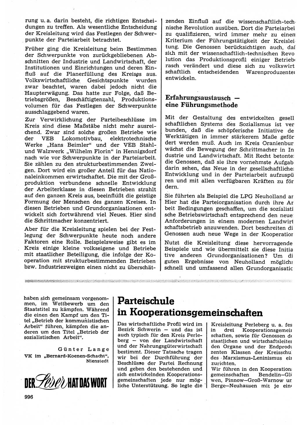 Neuer Weg (NW), Organ des Zentralkomitees (ZK) der SED (Sozialistische Einheitspartei Deutschlands) für Fragen des Parteilebens, 22. Jahrgang [Deutsche Demokratische Republik (DDR)] 1967, Seite 996 (NW ZK SED DDR 1967, S. 996)