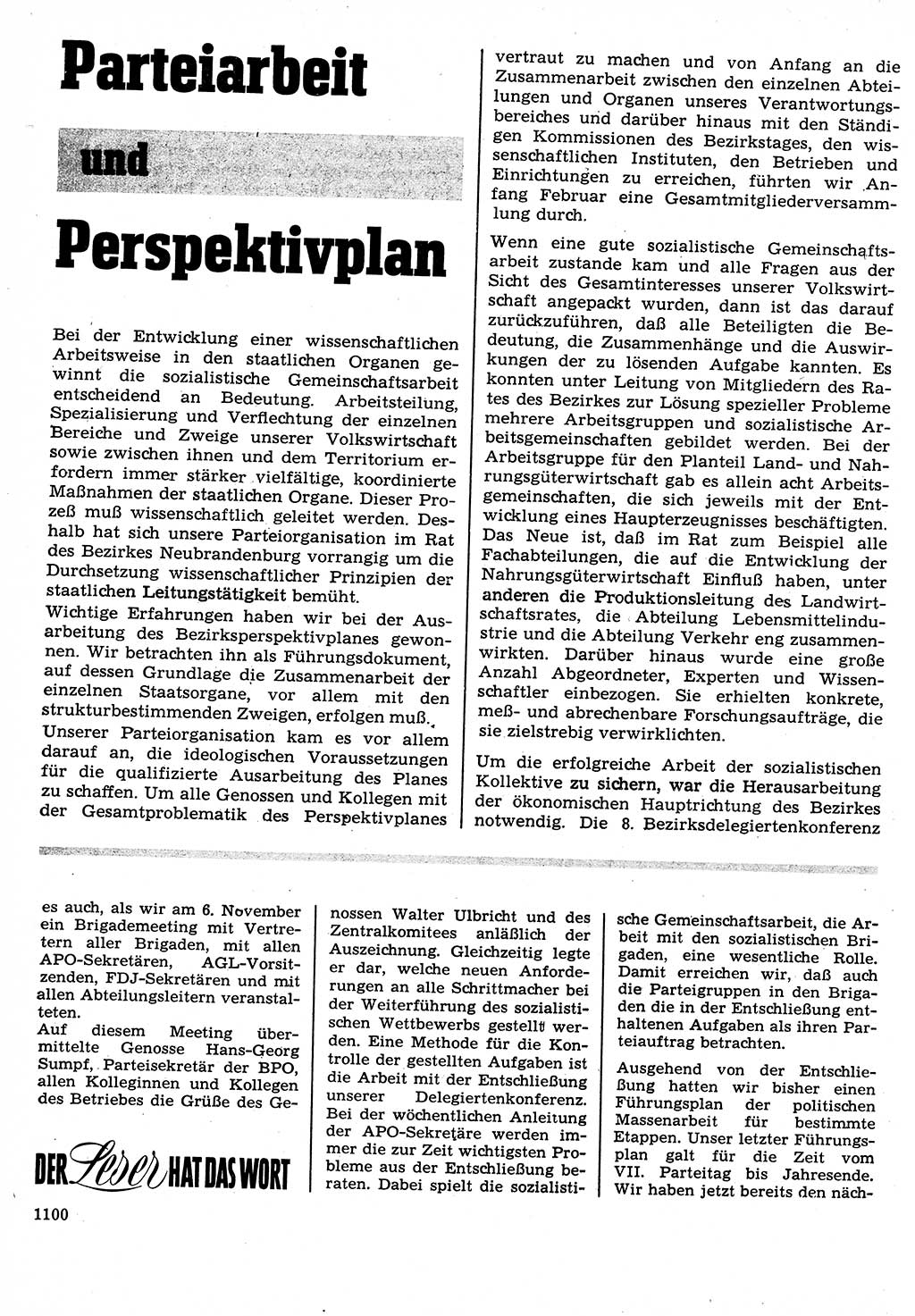 Neuer Weg (NW), Organ des Zentralkomitees (ZK) der SED (Sozialistische Einheitspartei Deutschlands) für Fragen des Parteilebens, 22. Jahrgang [Deutsche Demokratische Republik (DDR)] 1967, Seite 1100 (NW ZK SED DDR 1967, S. 1100)