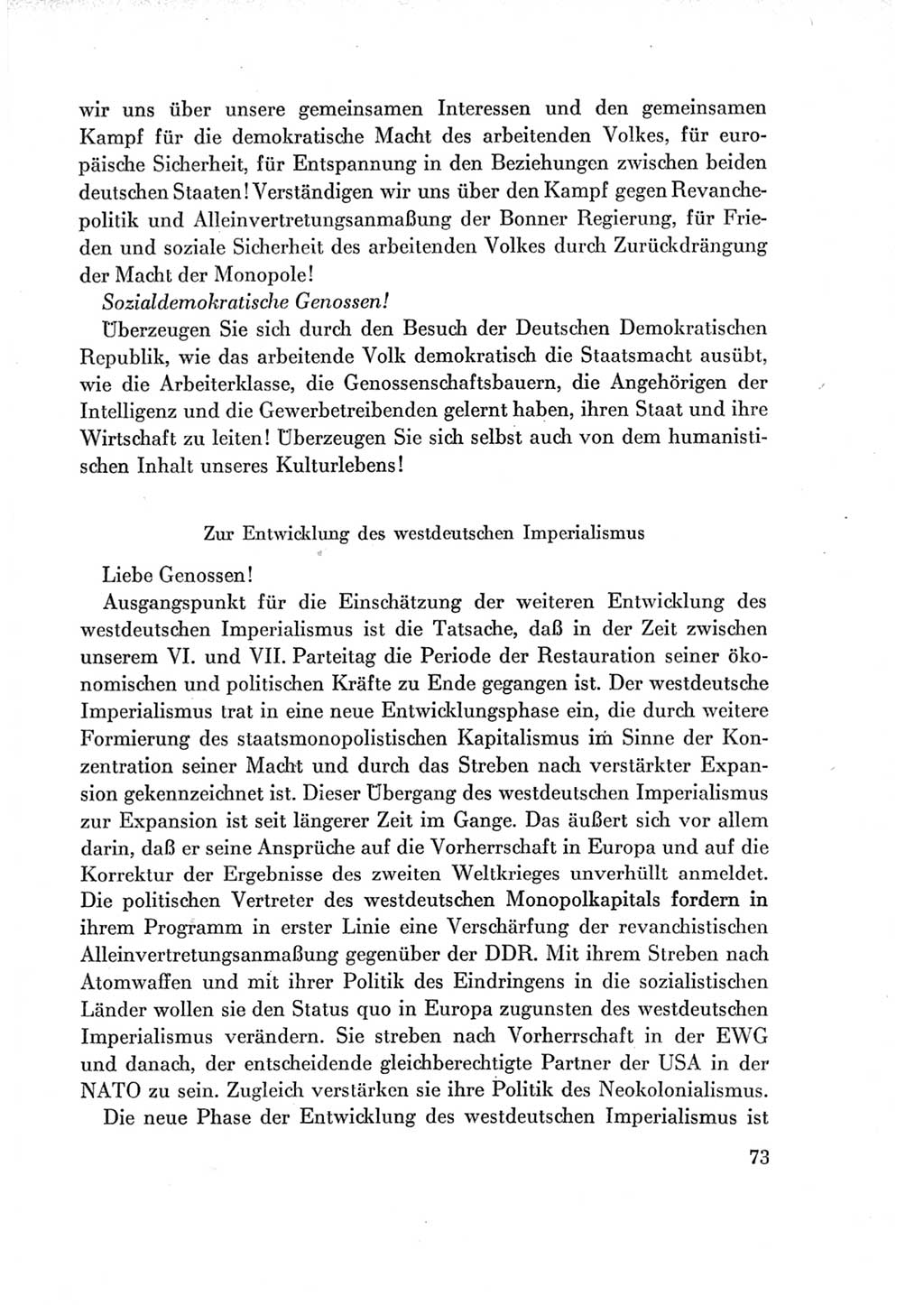 Protokoll der Verhandlungen des Ⅶ. Parteitages der Sozialistischen Einheitspartei Deutschlands (SED) [Deutsche Demokratische Republik (DDR)] 1967, Band Ⅰ, Seite 73 (Prot. Verh. Ⅶ. PT SED DDR 1967, Bd. Ⅰ, S. 73)