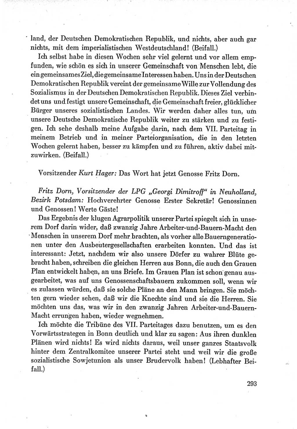 Protokoll der Verhandlungen des Ⅶ. Parteitages der Sozialistischen Einheitspartei Deutschlands (SED) [Deutsche Demokratische Republik (DDR)] 1967, Band Ⅰ, Seite 293 (Prot. Verh. Ⅶ. PT SED DDR 1967, Bd. Ⅰ, S. 293)