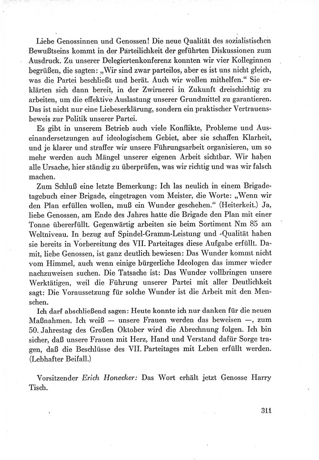 Protokoll der Verhandlungen des Ⅶ. Parteitages der Sozialistischen Einheitspartei Deutschlands (SED) [Deutsche Demokratische Republik (DDR)] 1967, Band Ⅰ, Seite 311 (Prot. Verh. Ⅶ. PT SED DDR 1967, Bd. Ⅰ, S. 311)