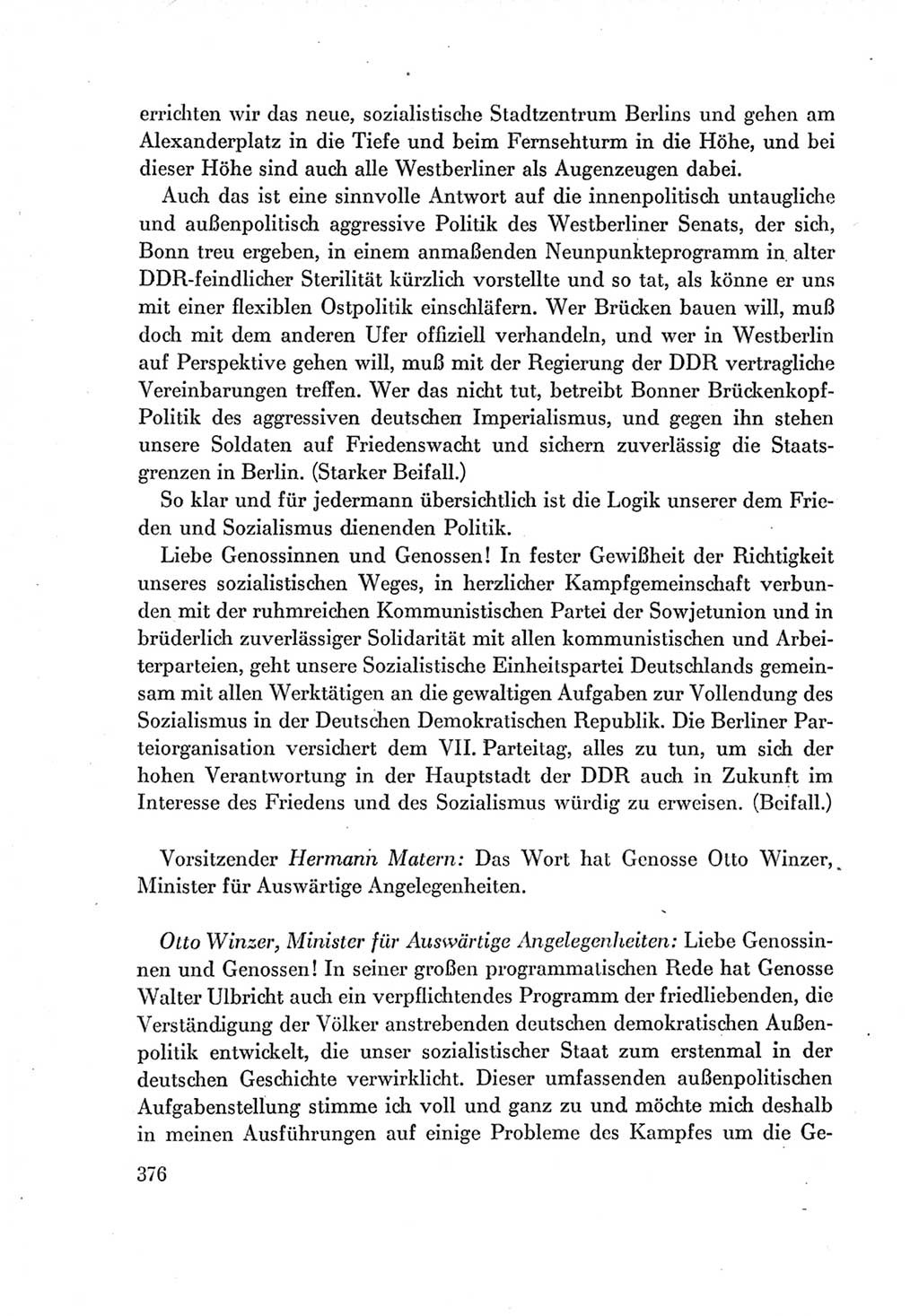 Protokoll der Verhandlungen des Ⅶ. Parteitages der Sozialistischen Einheitspartei Deutschlands (SED) [Deutsche Demokratische Republik (DDR)] 1967, Band Ⅰ, Seite 376 (Prot. Verh. Ⅶ. PT SED DDR 1967, Bd. Ⅰ, S. 376)